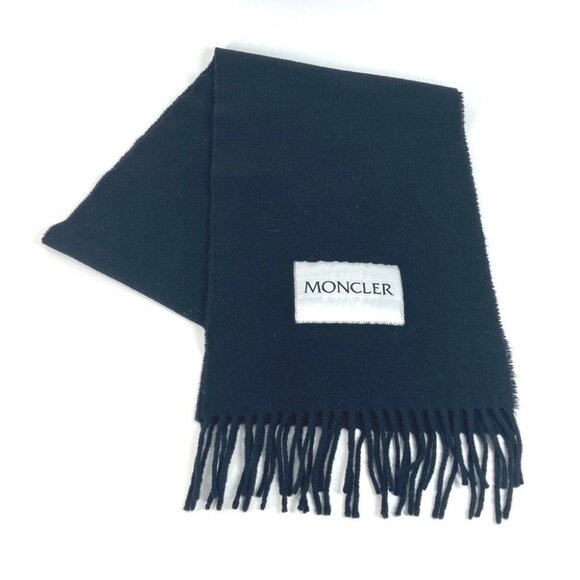 MONCLER logo fringe Scarf wool Black/White - Picture 2 of 14
